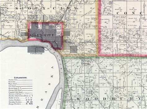 1884 Farm Line Map Of Woodbury County Iowa Sioux City Etsy