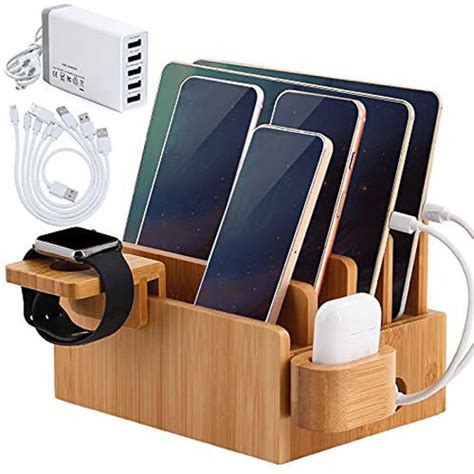 Getuscart Bamboo Charging Station For Multiple Devices Included 5
