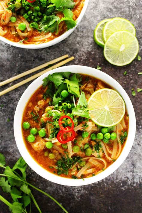 .bowl of chicken noodle soup, while for others it could be their favorite cookie, or a spiced latte. Easy Slow Cooker Thai Chicken Noodle Soup | Platings ...