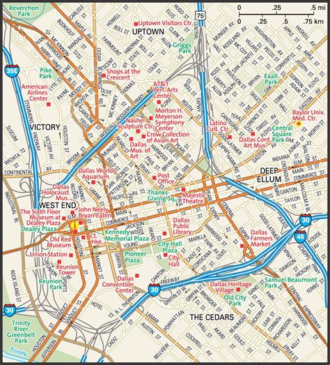 Map Of Downtown Dallas Texas Tourist Map Of English