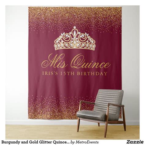 Burgundy and Gold Glitter Quinceanera Tapestry | Zazzle.com | Burgundy and gold, Burgundy ...