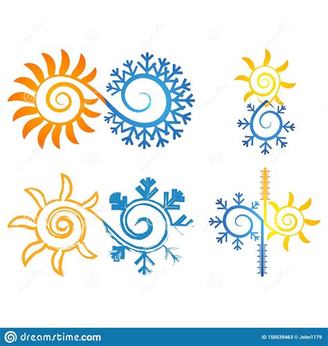 Sun And Snowflake For Air Conditioner Abstract Set Stock Illustration