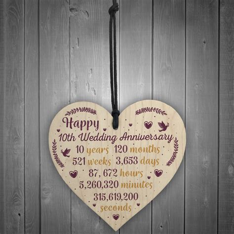 This makes a truly touching anniversary gift for her, as it can incorporate your wedding song, special ballad, or any other music that's important to her. Handmade Wood Heart Plaque 10th Wedding Anniversary Gift ...