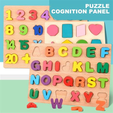 Wooden Puzzle Alphabet Number Shape Matching Board Baby Early Learning