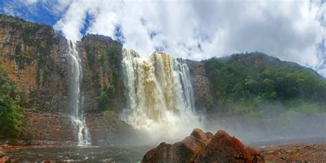 Nature Landscape Canaima National Park Venezuela Waterfall Cliff River Tropical Forest