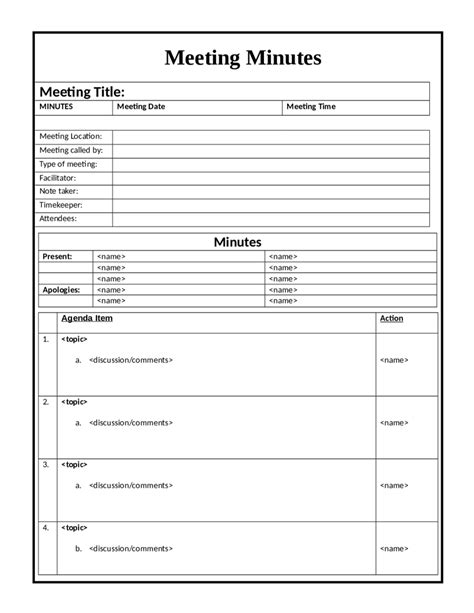 Meeting notes template( also known as minutes) is the recording or documentation of a meeting of a specific group or organization, it can be written by a typist or court reporter in courts, videotaped or audio recorded to get the whole contents and the decisions that were done in the said meeting. Informal Meeting Minutes Template - Edit, Fill, Sign ...