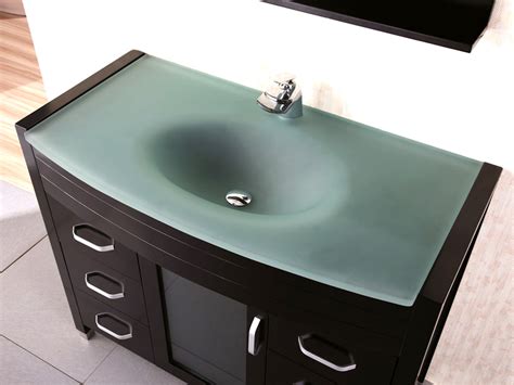 Double sink bathroom vanity cabinets are often mounted one above the other with space left for towels (and bottle traps) between. 48" Waterfall Single Bath Vanity - Glass Top - Bathgems.com