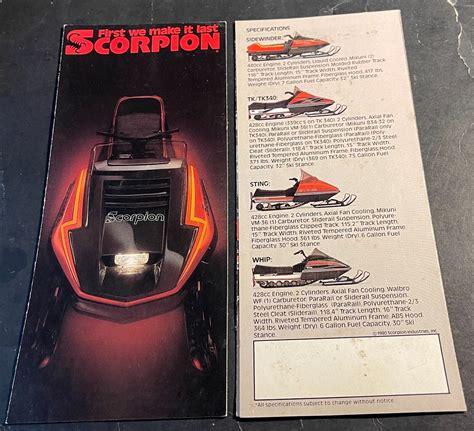 vintage 1981 scorpion sidewinder and more snowmobile sales brochure 4 x 9 217 ebay