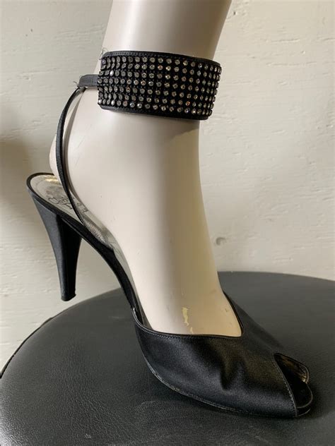 1980s Christian Dior Peau De Soie Ankle Strap Open Toe Pumps W