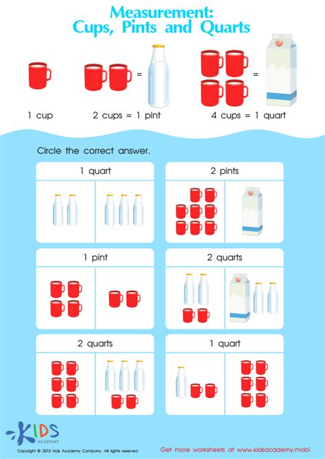 Cups Pints And Quarts Worksheet Measurement Printable Pdf For Kids