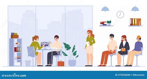 Corporate Job Interview, Recruitment and Queue of Young Employees