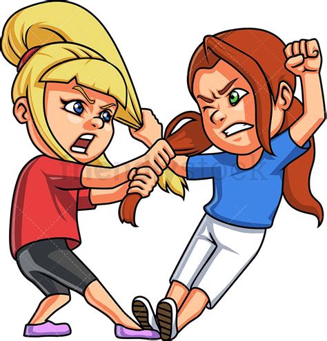 Little Girls Fighting Cartoon Clipart Vector