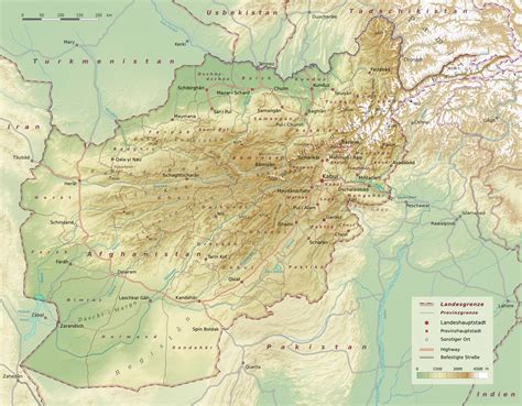 Afghanistan is bordered by pakistan to the east and south; Landkarte Afghanistan (Topographische Karte) : Weltkarte ...