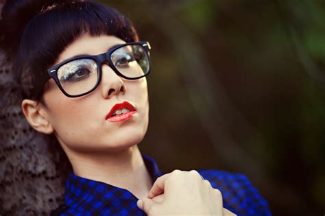 Looking Away Women With Glasses Red Lipstick Women Outdoors Women Glasses Brunette Face