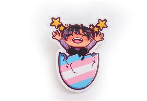 trans pride flag egg crack femme gender euphoria kawaii chibi style enamel pin