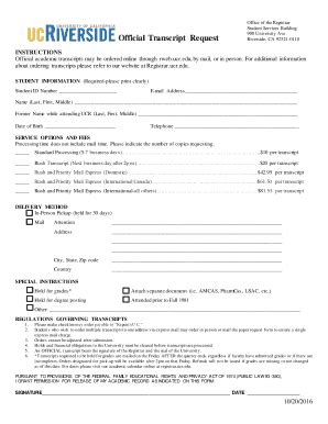 Logging into r'web as an alumni. Fillable Online Transcript Request Form - UCR Registrar's ...