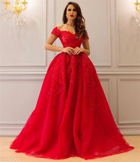 Zyllgf Bridal Princess Long Red Evening Dresses Off Shoulder Long Tulle