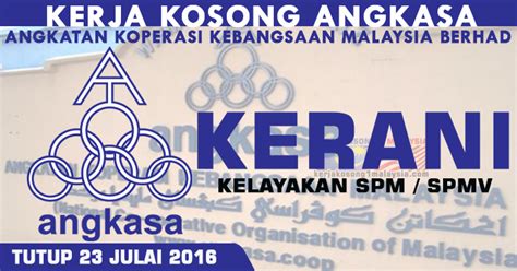 Tips mencari kerja di singapura. Kerja Kosong ANGKASA 2016 | Kerani - Kelayakan SPM ...