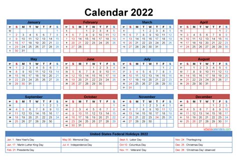 Free Printable 2022 Calendar With Holidays As Word Pdf