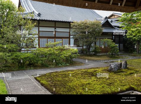 View Into A Traditional Courtyard With Garden Of A Big Japanese House