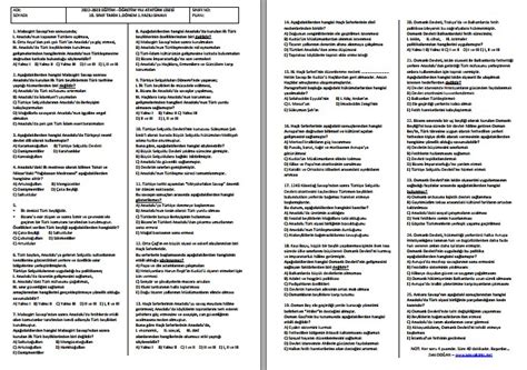 2022-2023 10. Sınıf Tarih 1. Dönem 1. Yazılı Sınavı | Sosyal Bilgiler