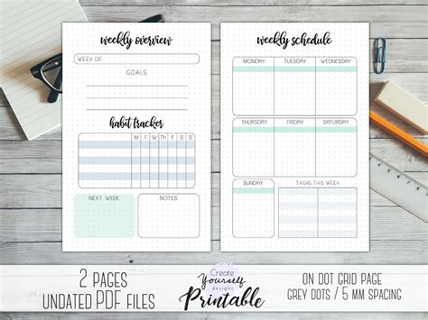 Weekly Bullet Journal Printable Planner Insert Planner Etsy New Zealand