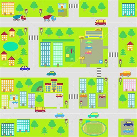 Cartoon Seamless City Map — Stock Vector © Marinaabcd 30458821