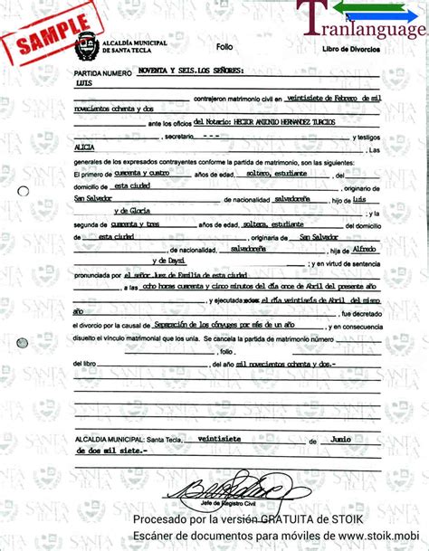 Divorce Certificate El Salvador Tranlanguage Certified Translations