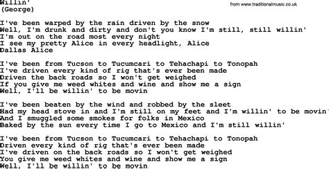 Willin', by The Byrds - lyrics with pdf