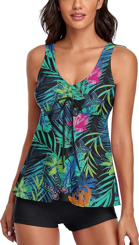 Modest Tankini Swimsuits For Women Two Piece Bathing Suits Floral Print