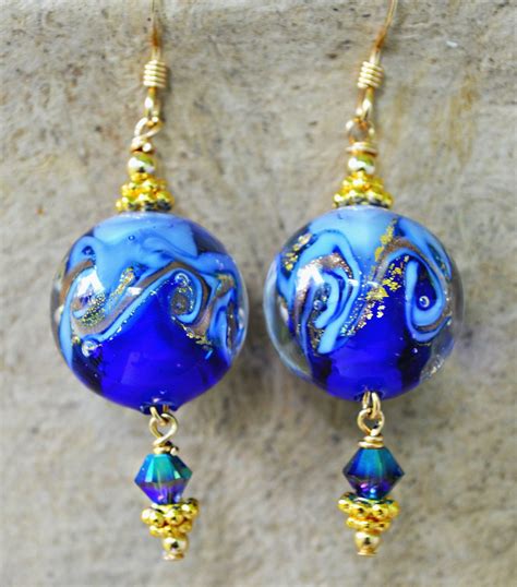 Murano Glass Earrings Cobalt Blue Earrings Blue Drop