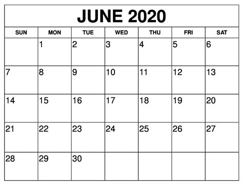 Free Printable Calendar For June 2020 Calendar Printables Free Templates
