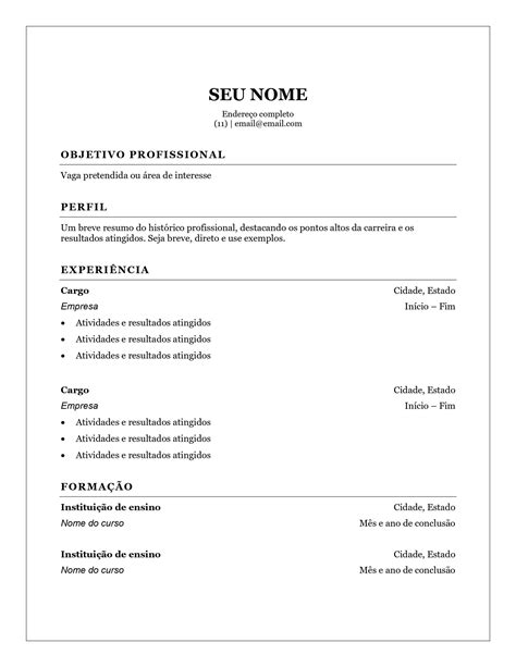 Modelo De Curriculum Preenchido