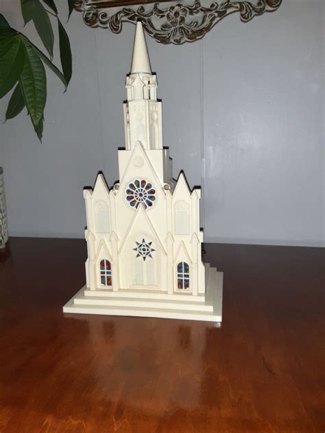Vintage Raylite Electric Corp Lighted Musical Church Plays Silent