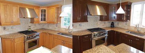 If you're remodeling on a budget or working on a tight timeline, stock kitchen cabinets save both time and money. Kitchen Cabinet Staining Central Jersey | Staining cabinets, Refinishing cabinets, Kitchen cabinets
