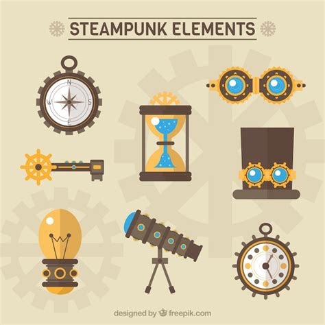 Steampunk Elements Pack In Flat Design Vector Free Download
