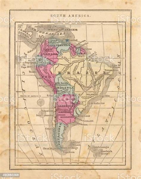 Ilustración De 1867 Antiguo Mapa De América Del Sur Geografía La