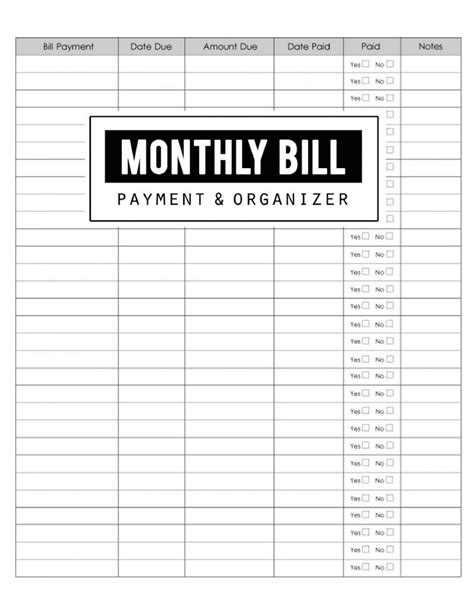 Monthly Bill Organizer Template Excel Addictionary