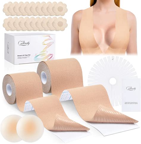 Creamify Boob Tape Nipple Cover Set For Women 2 Pack Breast Lift Tape Adhesive Bra Boobytape