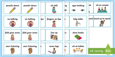 Lanyard Sized Pictorial Good Behaviour Cards Teacher Made