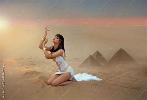 Egypt Style Woman Sexy Beautiful Girl Goddess Queen Cleopatra Sits On