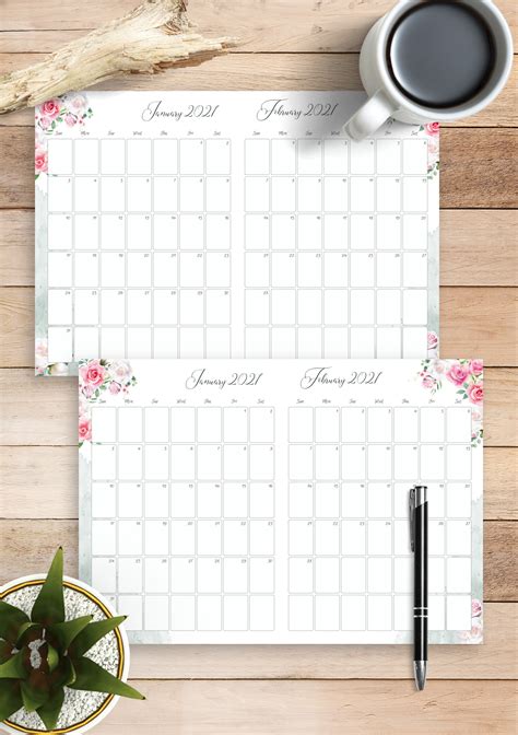 Download Printable Floral Two Months Calendar Pdf