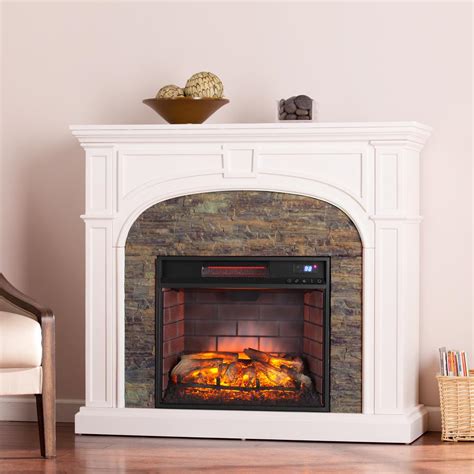Granby 4575 In W Faux Stone Infrared Electric Fireplace In White