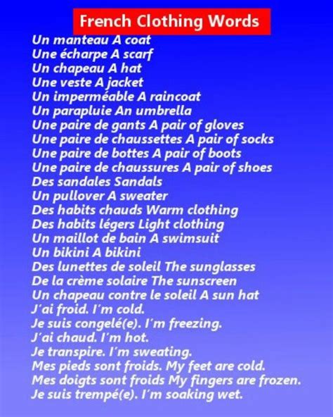 French clothing words. Basic French Words, French Phrases, How To Speak ...