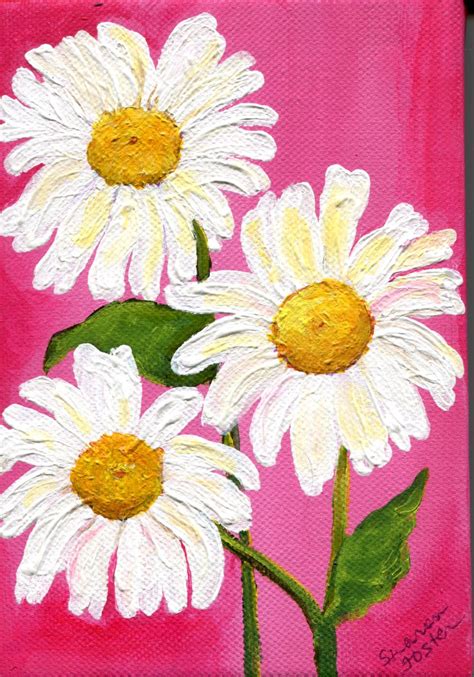 White Shasta Daisies Acrylics Painting On Pink Canvas Small Etsy