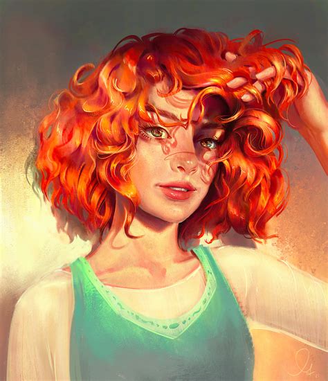 Wallpaper Mandy Jurgens Portrait Women Curly Hair Digital Art Redhead Drawing
