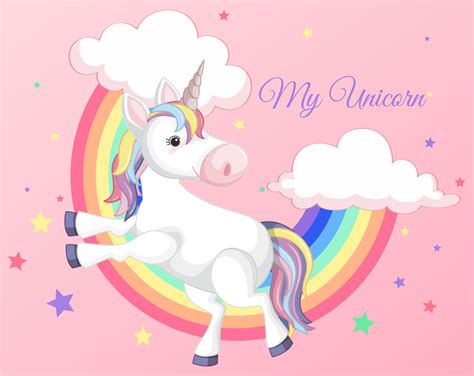 Unicorn With Rainbow On Pink Background Vector Art At Vecteezy