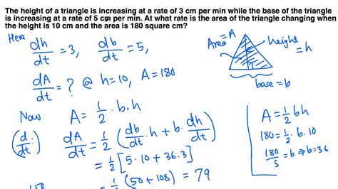 Calculus I Related Rates Examples Involving Area Of A Triangle Youtube
