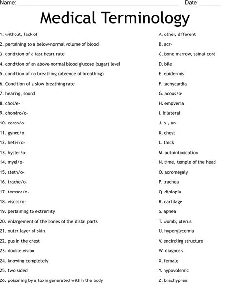 Medical Terminology Worksheet WordMint