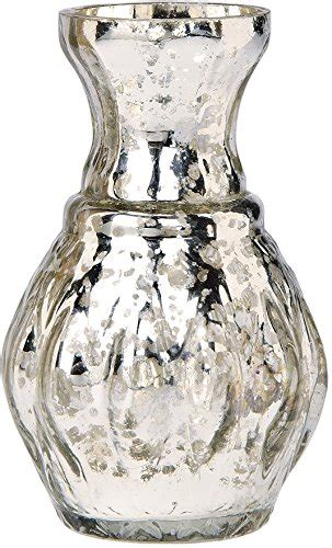 Buy Luna Bazaar Vintage Mercury Glass Vase 4 Inch Bernadette Mini Ribbed Design Silver